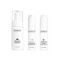 amerin Pflegeritual für einen ebenmäßigen Teint: ESSENTIAL enzymatischer Reinigungsschaum, CORRECT hauterneuernde AHA-Nachtcreme und eine 50-ml-Flasche ESSENTIAL, weißer Hintergrund